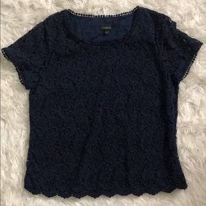 Talbots Lace Short Sleeve Indigo Navy Blue Top